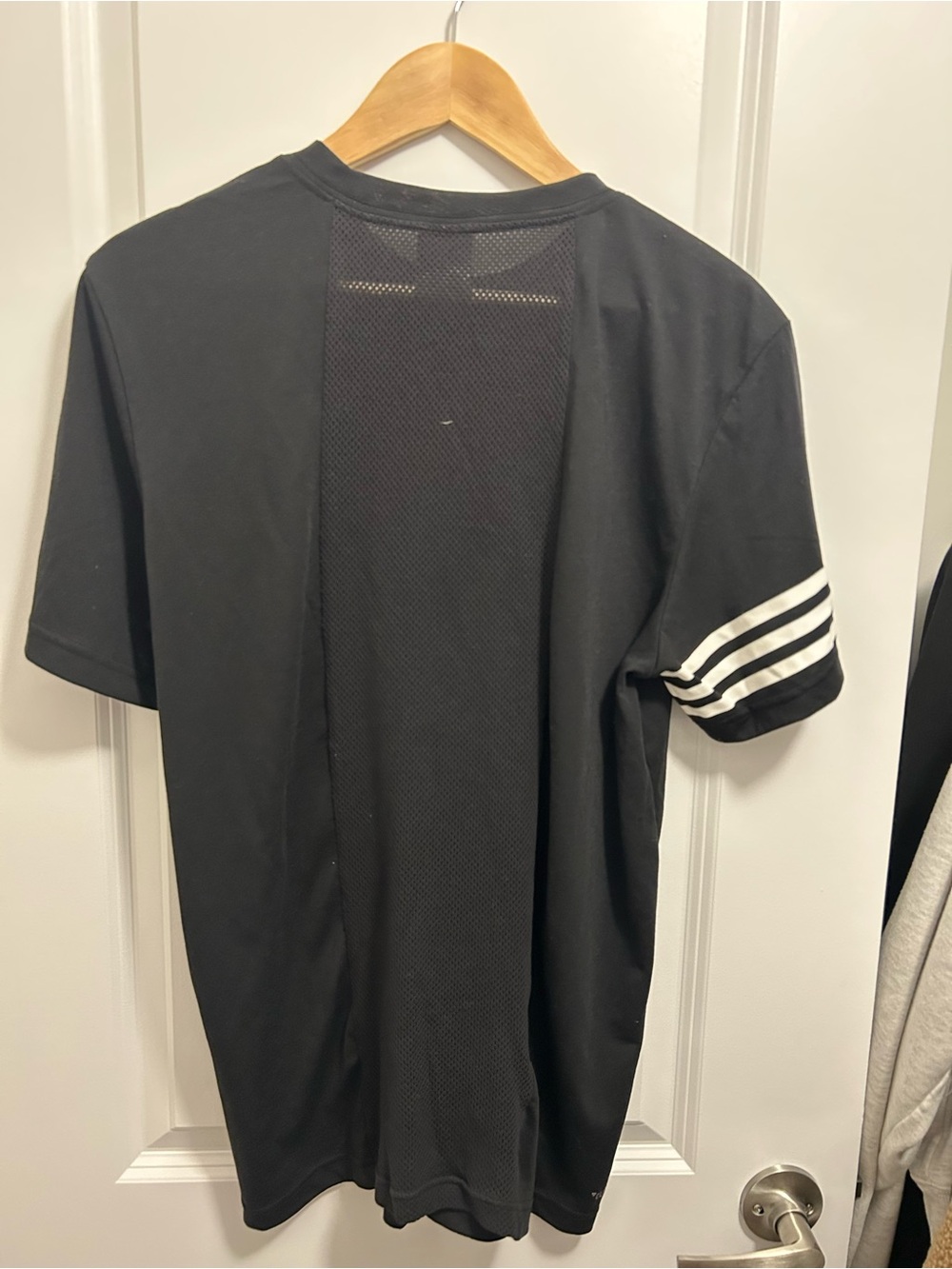 adidas L Women’s Climacool Black Logo Tee with Sleeve Stripes - Picture 2 of 5